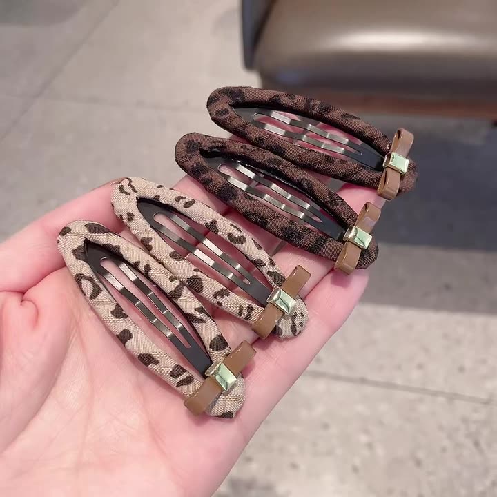 小众通勤豹纹布艺蝴蝶结BB夹