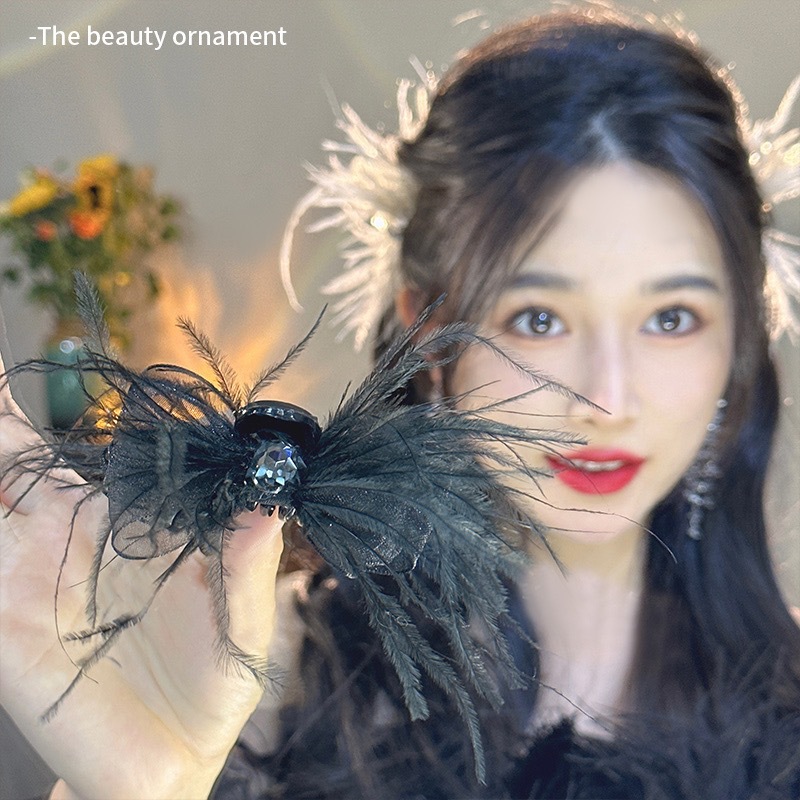 羽毛蝴蝶结发夹小号鲨鱼抓夹侧边刘海夹子发卡头饰女2023新款气质