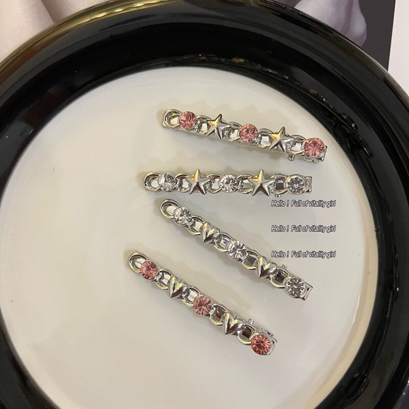 快乐很简单~金属水钻爱心一字夹侧边刘海夹字母鸭嘴夹发卡发饰女