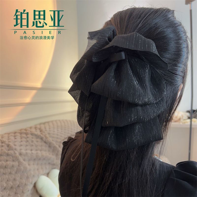博主同款蝴蝶结发夹亮丝布艺发饰雪纺层次蓬松感蝴蝶抓夹多种发型