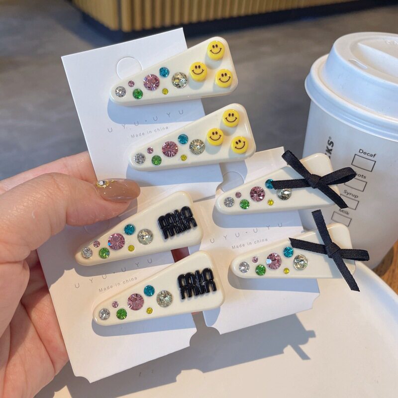 蝴蝶结彩钻精致笑脸高级感刘海夹