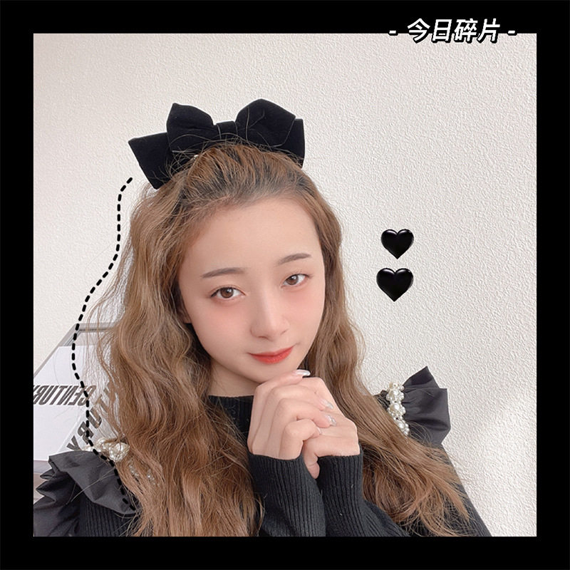 黑色立体蝴蝶结发夹超仙少女顶夹发卡网红甜美气质边夹日韩发饰品
