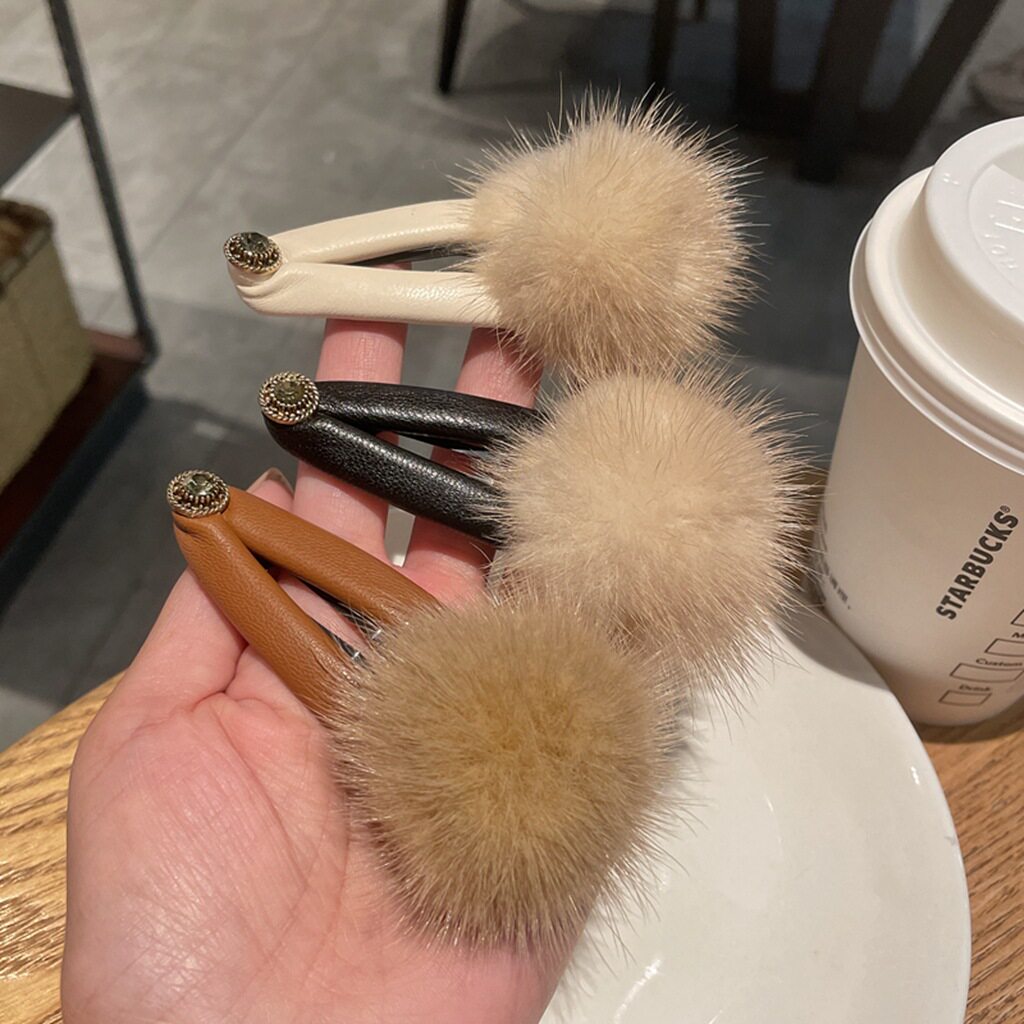 发饰女简约皮质发夹水钻毛毛BB夹可爱时尚少女刘海边夹发卡头饰