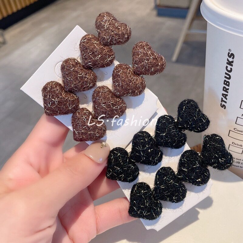 甜美毛呢爱心鸭嘴夹秋冬新款少女风刘海夹侧边夹一字夹发卡发饰