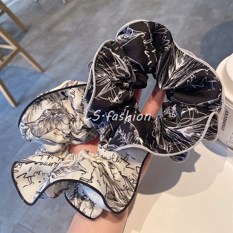法式复古水墨布艺大肠发圈气质高级感马尾扎头绳森女百搭发绳皮套