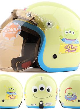 台湾EVO精装三眼怪绿色哈雷电动摩托车头盔男女防紫外线保暖冬季
