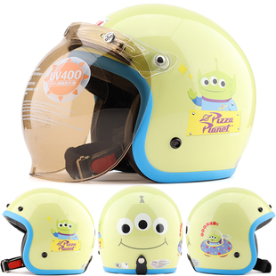 台湾EVO精装 三眼怪绿色哈雷电动摩托车头盔男女防紫外线保暖冬季