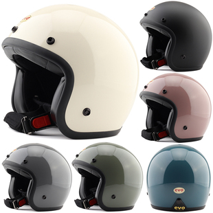 台湾EVO精装 黑边纯色复古电动摩托车头盔成人男女安全帽保暖冬季