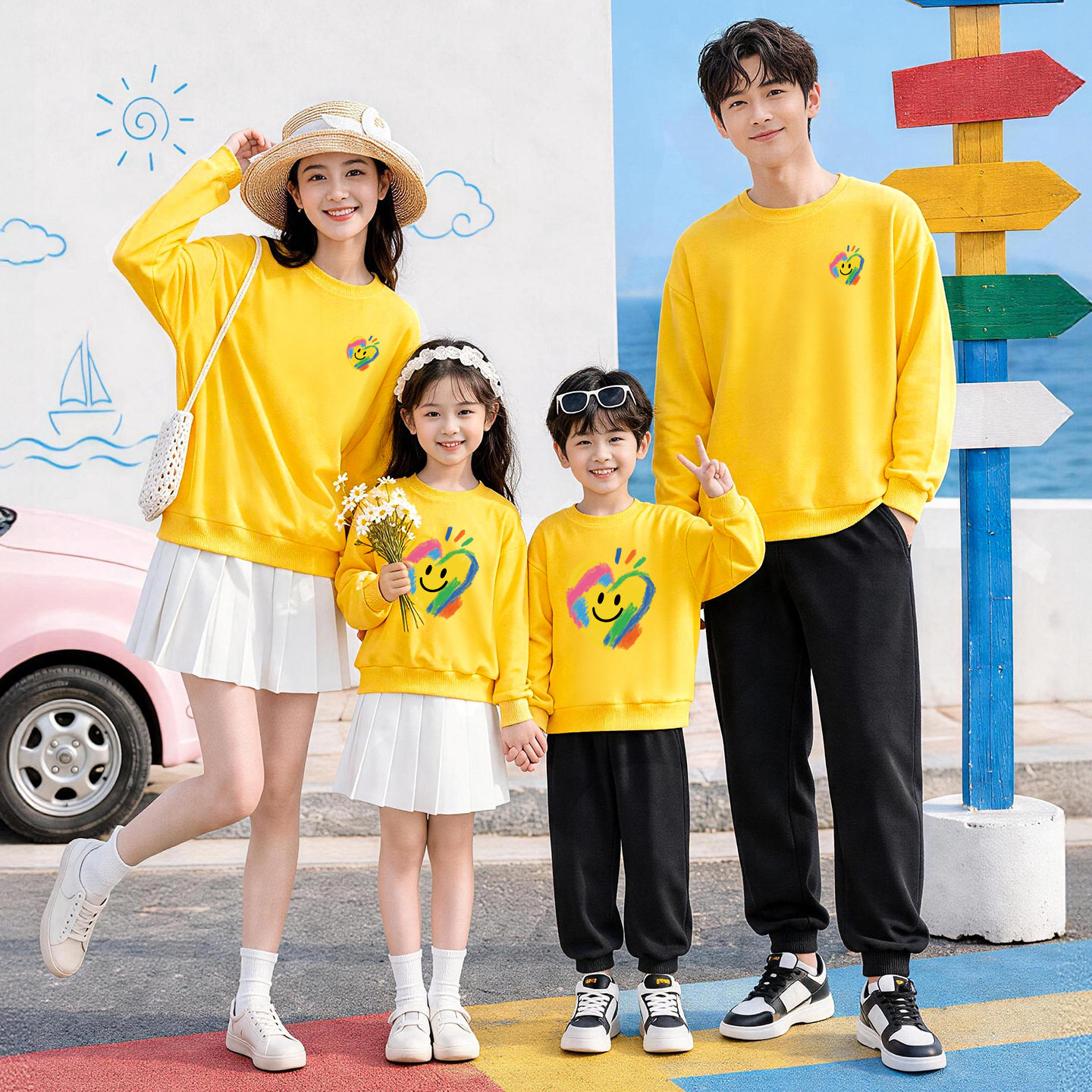 亲子装一家三口四口卫衣母子装母女款秋冬季趣味运动会班服表演服