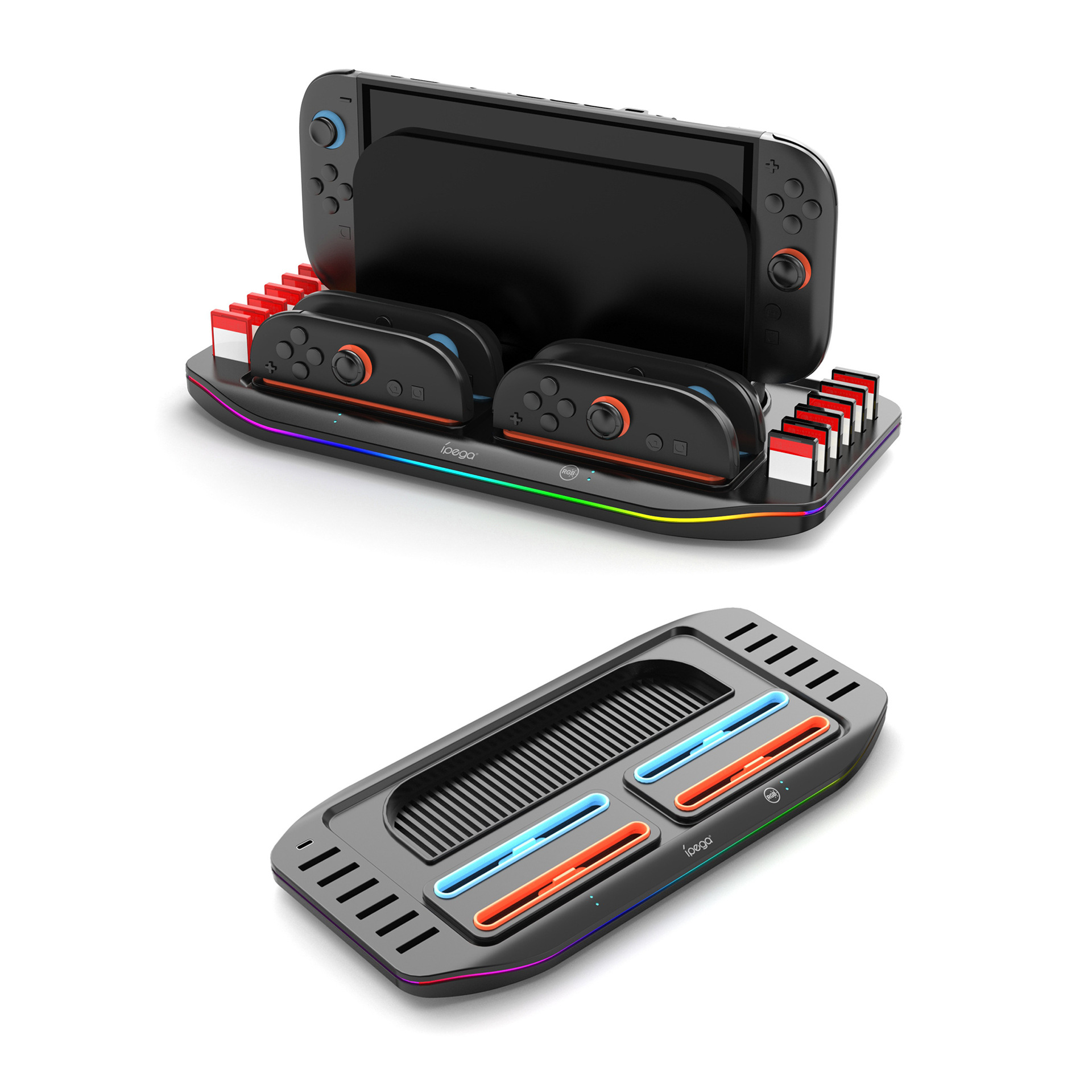 Switch2主机多功能底座NS2代左右手柄座充带幻彩灯可收纳游戏卡带