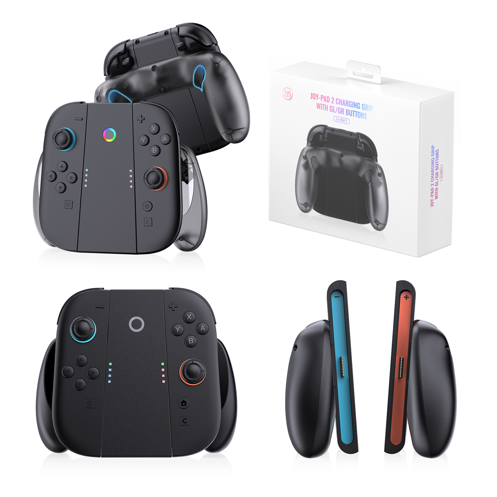 Switch2左右手柄充电握把带自定义背键NS2代小手柄磁吸握把充电器