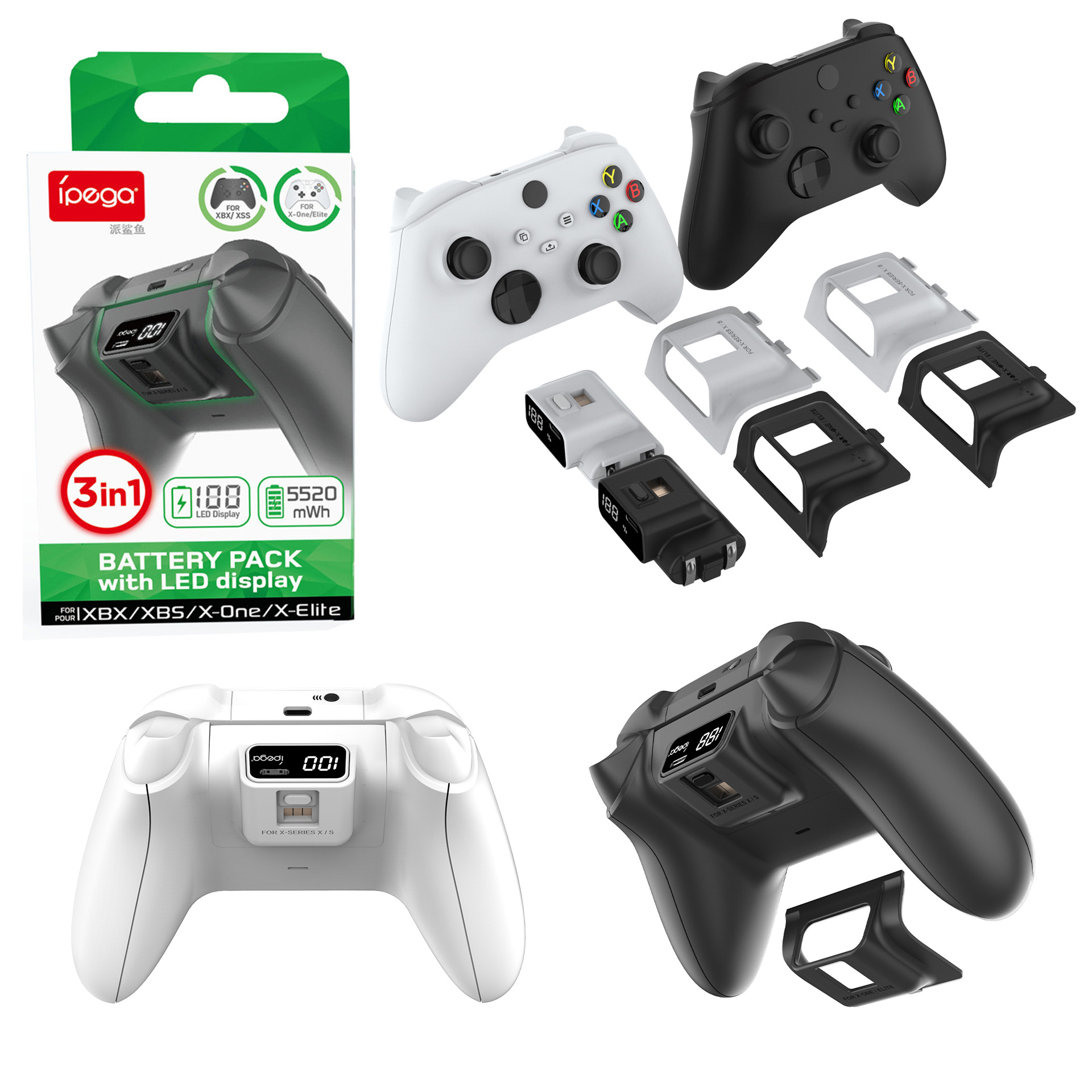 Xbox Series X/S手柄充电电池包ONE/Elite精英手柄电池包带数显