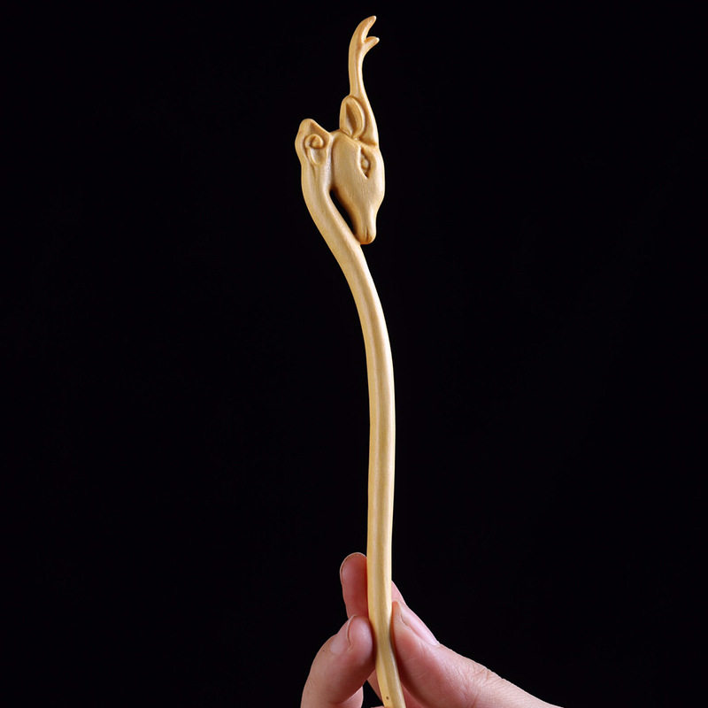 黄杨木发簪国风九色鹿发钗子旗袍汉服头饰简约中式送女友木簪发饰