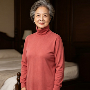 高领秋衣女上衣单件全棉纯棉老年人妈妈棉毛衫衬衣打底衫长袖秋冬