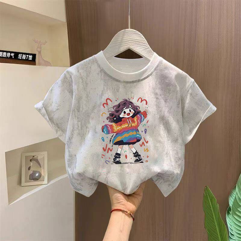洋气扎染男女童纯棉短袖T恤2026夏季新款儿童帅气圆领百搭上衣t