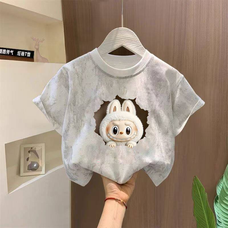 洋气扎染男童纯棉短袖T恤2026夏季新款中大儿童帅气圆领百搭上衣t