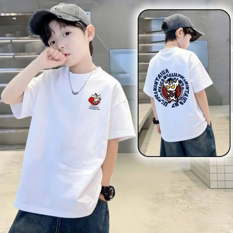 童装新款儿童短袖t恤夏季男童痞帅纯棉半袖白色圆领内搭上衣体恤T