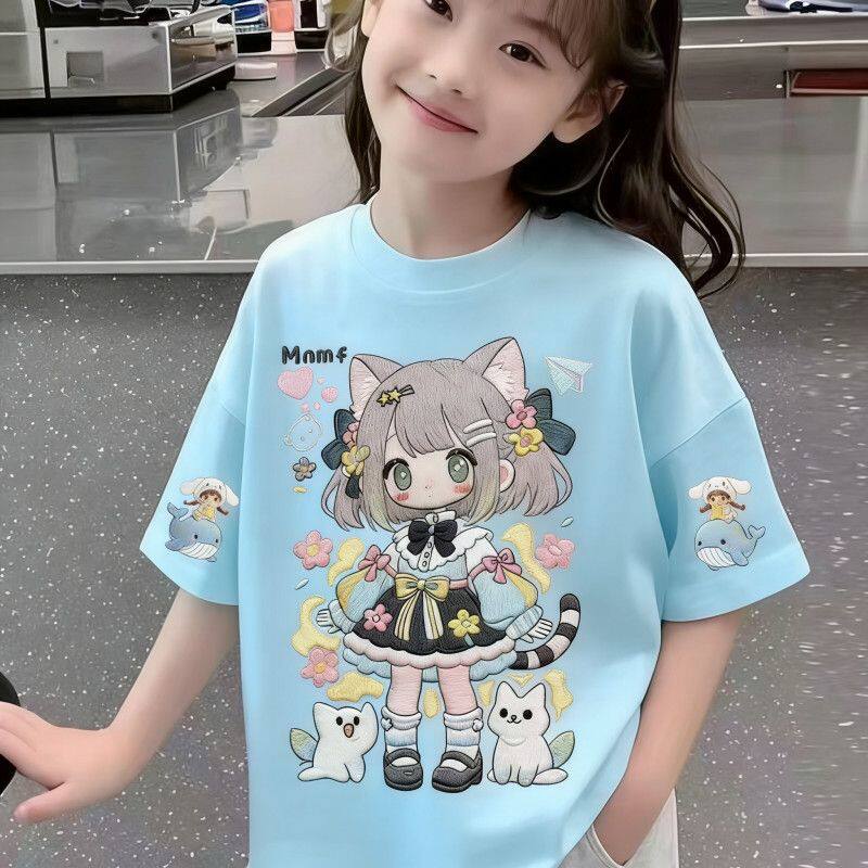 女童2026百搭短袖T恤卡通新款印花夏季洋气纯棉半袖亲子外穿上衣t