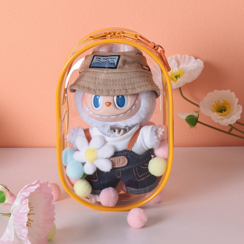 Labubu遛娃包PVC轻便棉花娃娃素龙多彩外出收纳包18*12*6.5cm