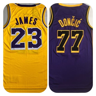 全刺绣湖人队77号卢卡东契奇球衣23詹姆斯经典黄色美式篮球服套装