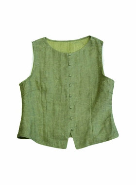 the studio s夏季绿色汉麻无袖修身马甲包扣单穿