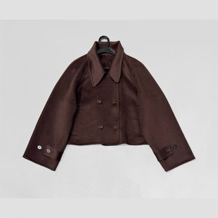 2025秋冬深咖色双面羊绒大衣女短款小个子羊毛呢子外套红咖