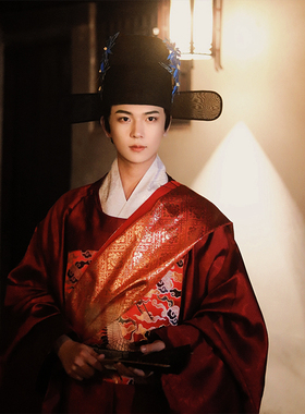 惜物国风 明制圆领汉服一品文官双鹤织锦绣花补服圆领袍汉婚婚服