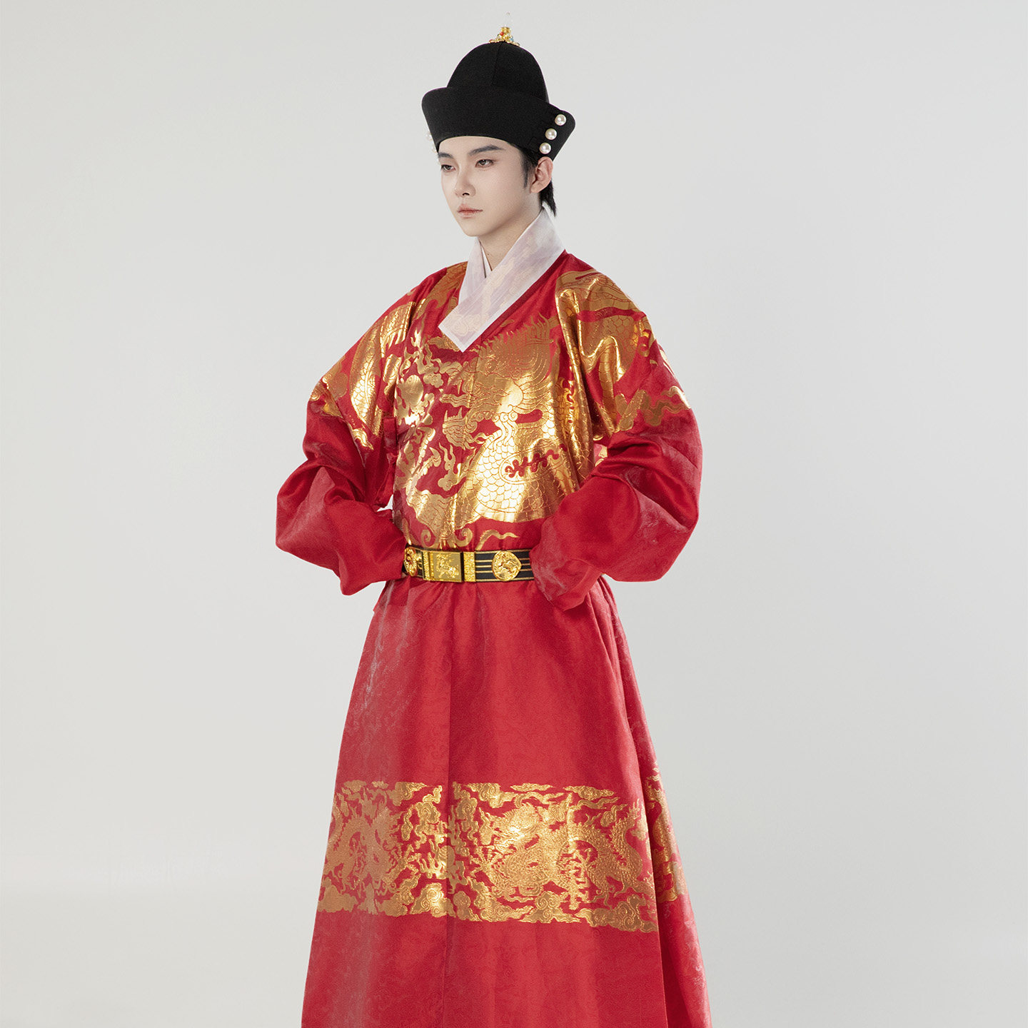 惜物国风 明制汉服开平王画像过肩五爪织金蟒袍双层交领打褶长衫