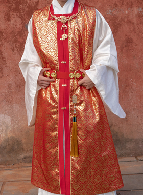 惜物国风 明制汉服方领罩甲织金男女款百搭百常-方格金花比甲罩甲