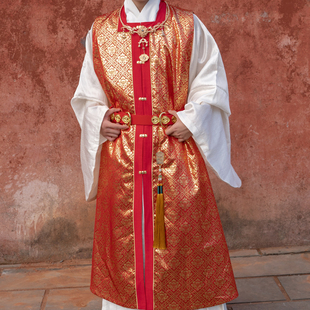 惜物国风 明制汉服方领罩甲织金男女款百搭百常-方格金花比甲罩甲