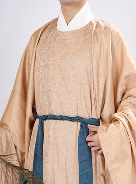 惜物国风 宋制汉服圆领袍缠枝莲暗纹直袖单摆圆领袍复原百搭款