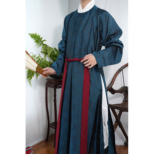 惜物国风 明制汉服花罗工字曲水底四合云纹明初交领圆领打褶长衫