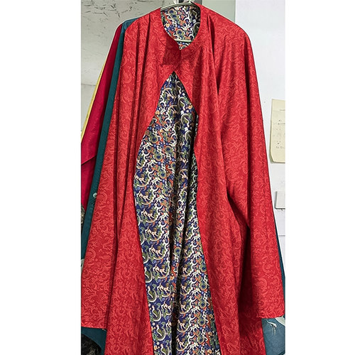 惜物国风唐圆领袍五星出东方印花