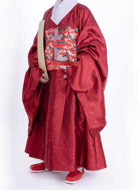 惜物国风馆 明制汉服婚服文官仙鹤织锦补云纹暗花缎道袍补服