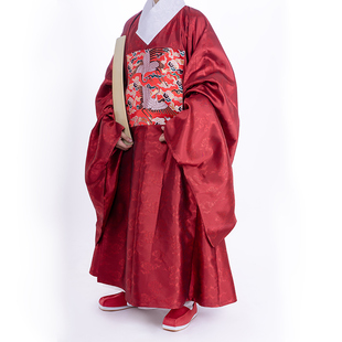 惜物国风馆 明制汉服婚服文官仙鹤织锦补云纹暗花缎道袍补服