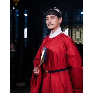 惜物国风明制传统汉服红色金通凤穿牡丹万历斜摆大袖 圆领袍汉婚服