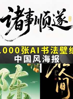 1000张AI创意书法壁纸中国风海报设计灵感字体参考超清修复图片