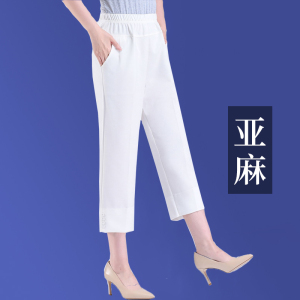 亚麻八分裤薄款休闲中老年女装