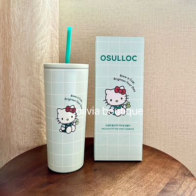 现货 OSULLOC hello kitty联名限定茶时光不锈钢保温保冷杯吸管杯
