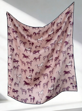 烟粉骏马  提花粗斜纹双面色桑蚕丝披肩围巾65cm