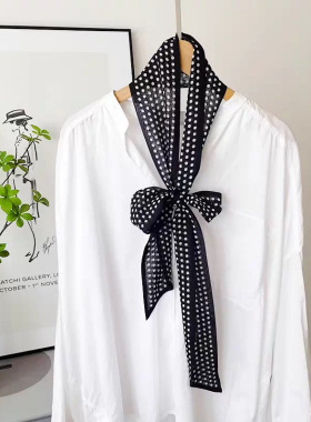 【复古不过时的黑色小波点】 桑蚕丝乔其纱飘带 165*10