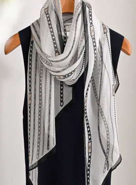 链条  乔其纱桑蚕丝飘带女士丝巾时尚百搭斜角长巾160*30