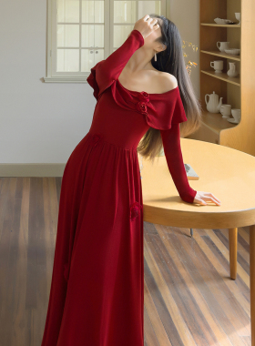 花序｜早春何衣见友红色玫瑰连衣裙长袖针织日常大码敬酒订婚礼服