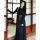 小百合｜新中式 改良针织旗袍长袖 高级黑色刺绣气质鱼尾收腰连衣裙