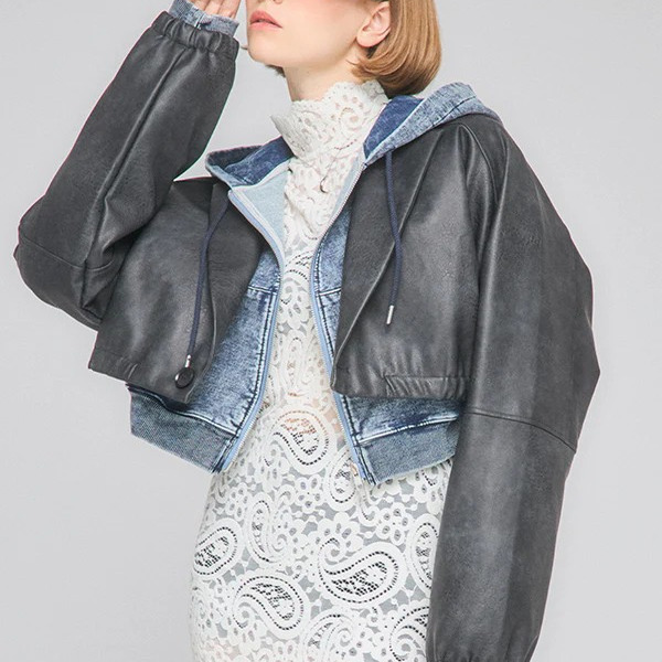 NoraLily宽松工装PU夹克短款