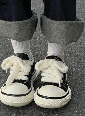 OLDORDER国潮黑白色大头帆布鞋男百搭厚底情侣基础款休闲小白鞋女