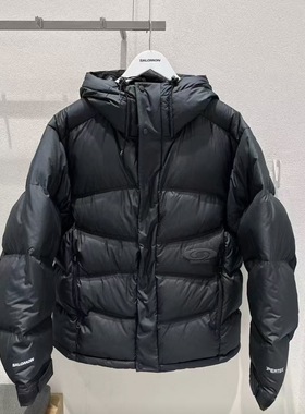 SALOMON萨洛蒙韩国线徽标印花拉链连帽长袖羽绒服 男女同款 黑色