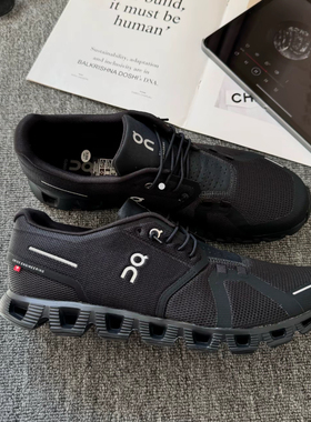 ON昂跑cloud 5简约黑色防水透气减震防滑低帮健身房训练跑步鞋
