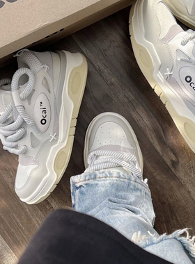 Ocai 大面包鞋复古老爹厚底情侣小白鞋国潮牌运动粗鞋带滑板鞋