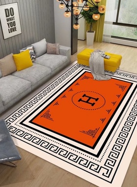 2025新款卧室潮牌橙色H满铺地垫网红高级家用客厅地毯茶几床边毯